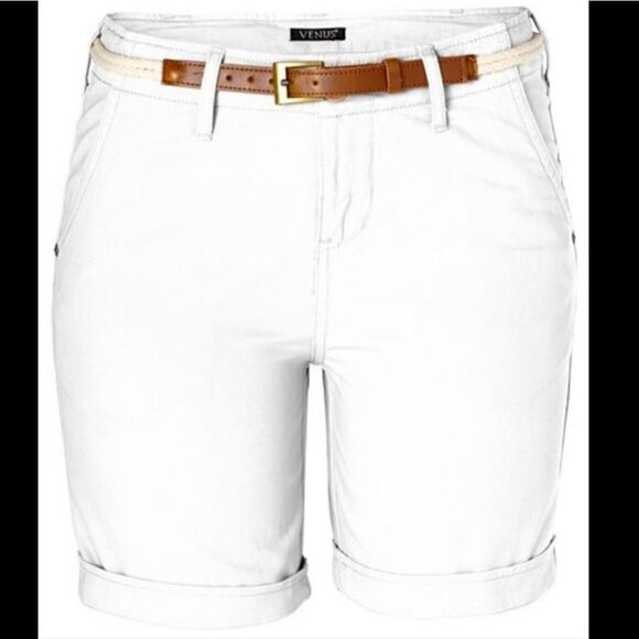 𝅺VENUS Khaki Belted Shorts 2 Khaki white - Picture 1 of 8